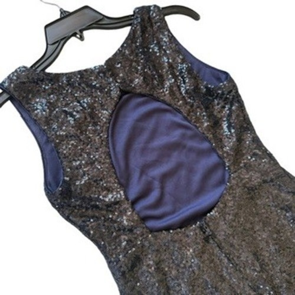 Navy Sequined Mermaid Gown Keyhole Back Formal Dress Women Small - Picture 6 of 8
